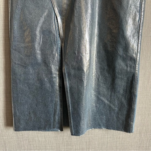 New Zara Silver Metallic Denim Asymmetric Midi Skirt 6045/017 Small Medium - Picture 6 of 10